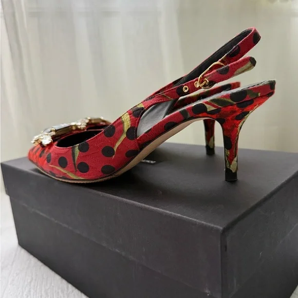 Dolce & Gabbana Red Polka Dot Embellished Heels size 7 - Picture 8 of 12